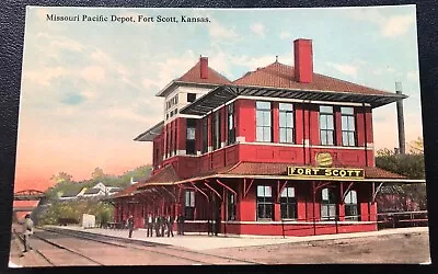 Missouri Pacific Depot Fort Scott RR Railroad Kansas MO Vintage Postcard DD47 • $15