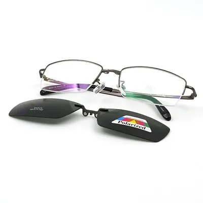 New Magnetic Polarized Clip-on Sunglasses Half Rimless Eyeglasses Frames C • $22.49