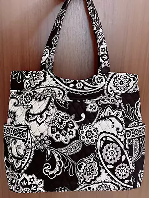 NEW Vera Bradley Midnight Paisley  Pleated Tote Black & White Handbag RRP$68 • $25