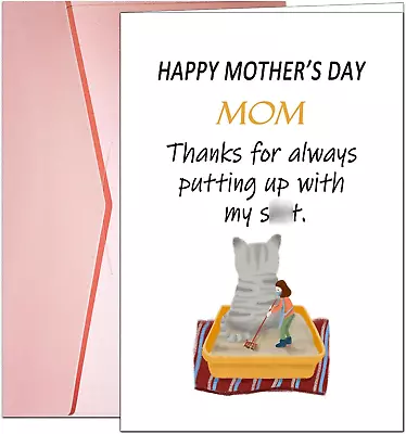 Thanks Mom Card Funny Mother’S Day Card Greeting Card From Kid Cat Cute Mothe • $5.80