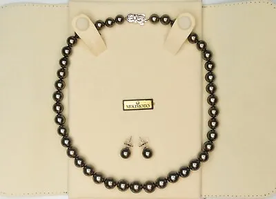 $8000 • Buy Mikimoto 18  Black Pearl Necklace, 18k White Gold Clasp/ Diamond, With Earrings