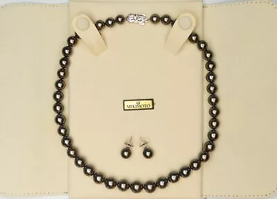 $8000 • Buy Mikimoto 18  Black Pearl Necklace, 18k White Gold Clasp/ Diamond, With Earrings