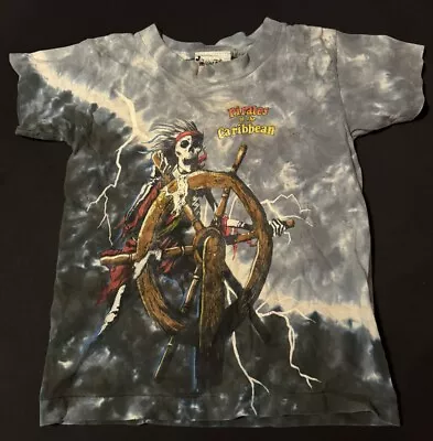 VTG DISNEY Pirates Of The Caribbean Shirt Youth Small Tie Dye All Over Print • $0.99