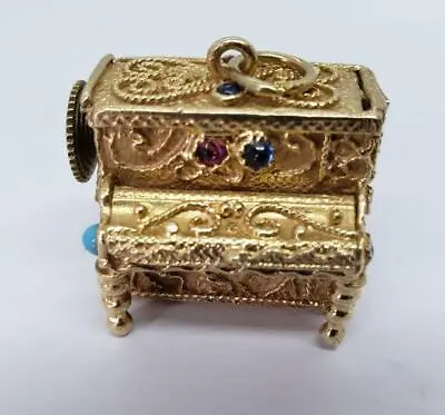 14k Yellow Gold Music Box Charm Plays Song Synthetic Colored Stones • $2000