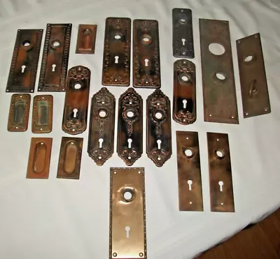 LOT VTG ART DECO BRASS Or Steel Lock Plates/Door Pulls With Attachment Hardware • $150