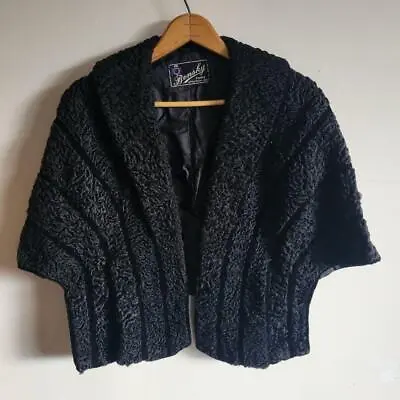 Vintage Bensky Furs Curly Wool Cape Pockets Black One Size • $150