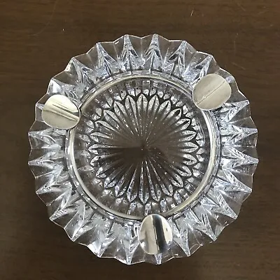 Mid Century Modern Ashtray Heavy Clear Cut Glass Silver Plate Starburst MCM • $28