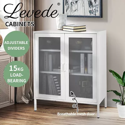 Levede Storage Cabinet Steel Kitchen Cupboard Metal Bookcase Filing Office White • $139.99