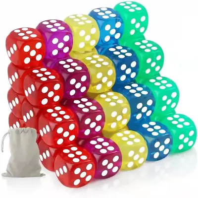 50 Pieces 6 Sided Dice Set 14MM Premium Translucent Rounded Corners Colored Bul • $9.36