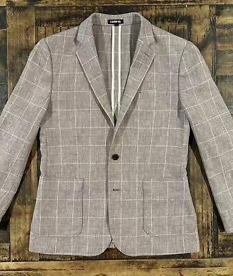 Express Deep Taupe Plaid Extra Slim Linen Blend Suit Jacket Sz 40r • $67.97