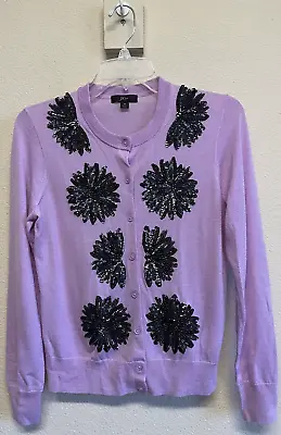 J Crew Floral Sequin Embroidered Jackie Cardigan Size M Lavender • $33.71