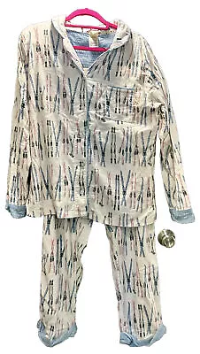 Munki Munki Flannel Pajamas 2 Piece Set Skis Soft Warm Womens Size L Large • $15.50