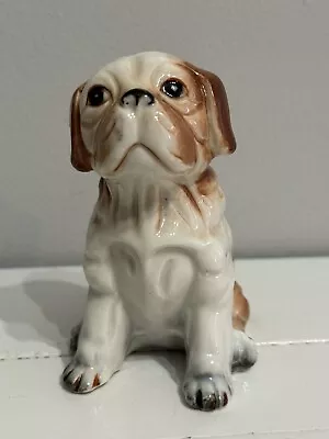 Vintage Ceramic Porcelain Bulldog English Dog Puppy Brown White Figurine 4” • $18