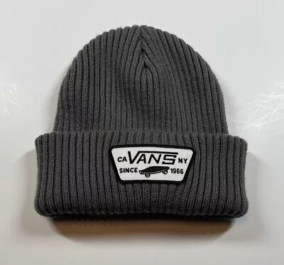 Vans Off The Wall Logo Patch Cap Beanie Winter Hat Cuffed Grey Snow Ski Skate • $14.95