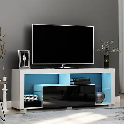 140cm TV Stand Cabinet High Gloss TV Stand Unit W/ LED RGB Light Black & White • £99.99
