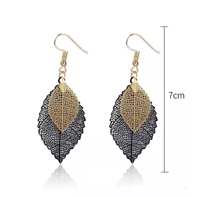 Fashion Women Jewelry Earrings Double Hollow Leaves Texture Stud Hook Girl 0997 • $5.99