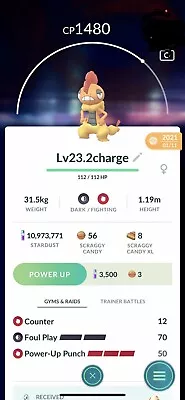 $7.60 • Buy Scrafty Pokemon Trade Go 2 Charge Move Lv 23 Great League Pvp Pokémon Go