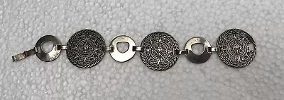 MEXICO 925 Sterling Silver - Mayan Aztec Calendar Linked Coin Bracelet 43 Grams • $61.75