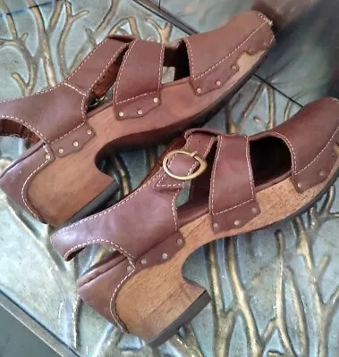 SERGIO TOMANI Sz 9 (39) Natural Medium Brown Clog Sandal W/ Buckles Pre-owned! • $50