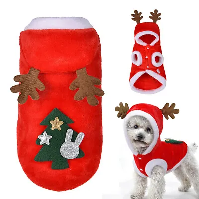 Dog Christmas Costume Santa Coat Pet Puppy Cat Clothes Outfit Hoodie Yorkie Pug • £8.63
