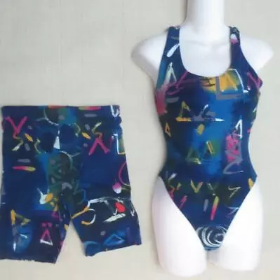 80s Vtg Barry Shaikor Graphic Leotard One Piece Workout W/Shorts 2pc Size Large • $124.95