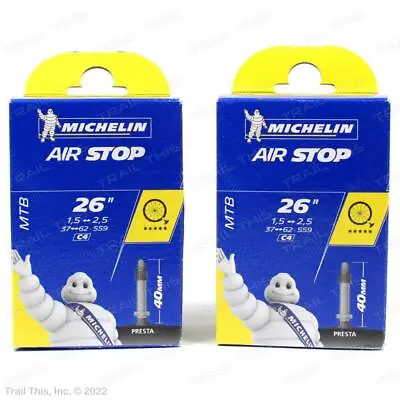 Two (2) Pack Michelin Airstop 26 X 1.5 - 2.5 40mm Presta Bicycle Inner Tubes • $17.95