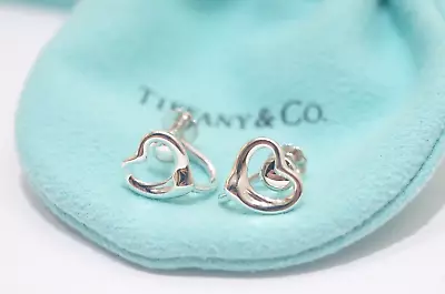 Tiffany & Co. Sterling Silver Elsa Peretti Open Heart Screw Backs Earrings • $135