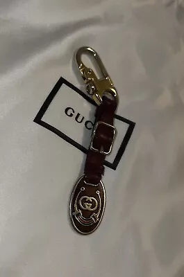 Vintage Leather Gucci Keychain Key Chain Key Fob Charm Brown Leather Gucci Logo • $99