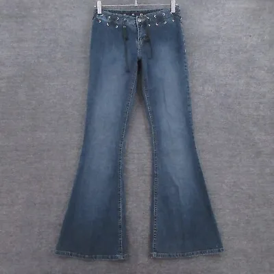 Mudd Jeans Juniors 5 Lace Up Flare Bell Bottoms Y2K Stone Wash Blue Vintage • $44.99