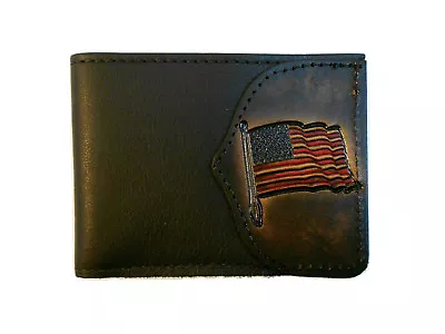 Hand-Crafted Leather Billfold Wallet Bifold Many Designs US Flag Lineman Dad • $39.95