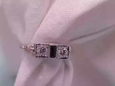 Art Deco 18k White Gold Miners Cut Diamonds & Sapphire Ring Sz  6. Vs2 F Diamond • $799.95