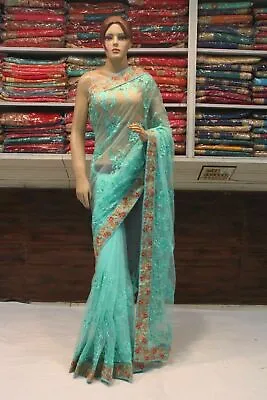£50.22 • Buy Bollywood Designer Chikankari & Stone Work Net Saree Indian Wedding Party Sari