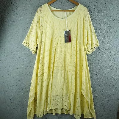 NEW Made In Italy Womens Dress One Size Yellow Lace A Line Midi Career Work • $49.90