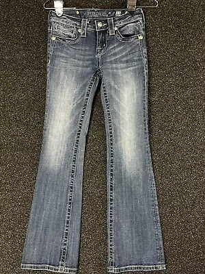 Miss Me Denim Jeans Girls 12 Boot Cut Stitch Flap Pocket Wings Studded • $29