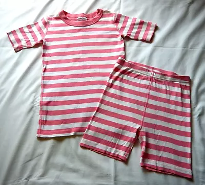 Hanna Andersson Organic Pink White Stripe Short John Pajamas Size 140 (U.S. 10) • $15.99