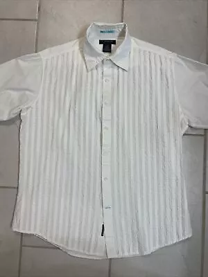 JF J.Ferrar Slim Men's Short Sleeve White Dress Shirt Sz Large 16-16.5 • $6