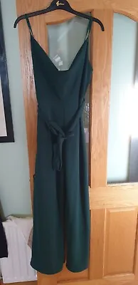Quiz Women's Sexy Size 14 Bottle Green Cowl Neck Strap Jumpsuit New No Tags  • £19.99