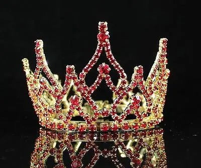 Mini Flame Red Austrian Rhinestone Full Hair Crown Tiara Party Bridal M1374 Gold • $13.99