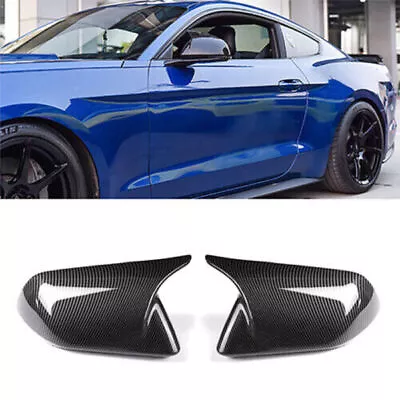 Horn Style Rearview Side Wing Mirror Cover Carbon Look For Ford Mustang 2015-21 • $27.59