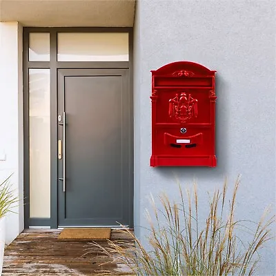 Wall Mounted Mail Letter Post Box Outdoor Lockable Powder Coated Steel Red • £55.99