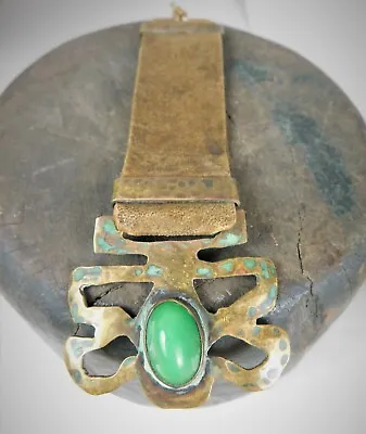 1880-1920 Arts & Crafts Hammered Copper Watch FOB Chrysoprase Cab  • $175.91