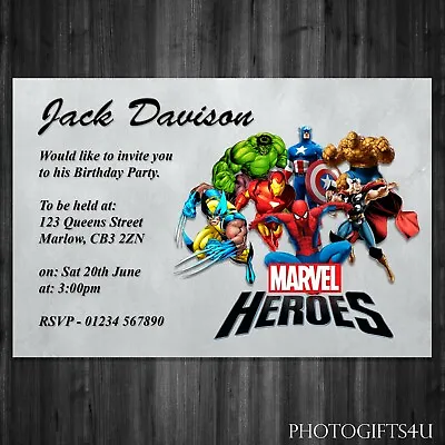 Personalised MARVEL HEROES Party Invitation Cards With Free Envelopes Birthday • £5.49