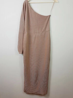 $55 • Buy ASOS | Womens One Sleeve Metallic Plisse Midi Dress NEW [  Size AU 14 Or US 10 ]