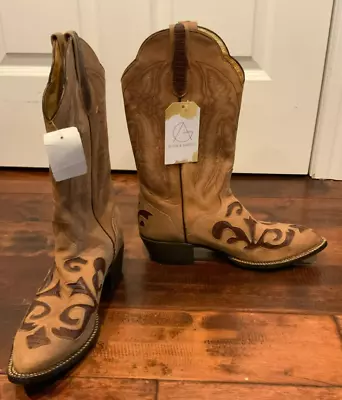 J.B. Dillon Brown Leather Embroidered Cutout Western Cowboy Boots Size 9 • $167.40