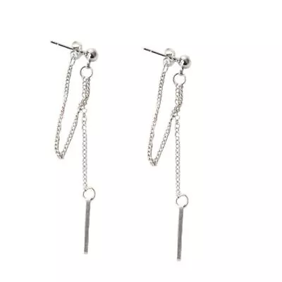 Sliver Double Chain Bar Dangle Earrings Kpop Korean Drop Earrings Jewelry • $7.10