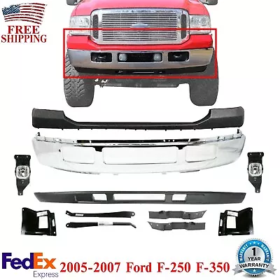 Front Bumper Chrome Steel Kit + Fog Lights For 2005-2007 Ford F-Series SuperDuty • $715.30