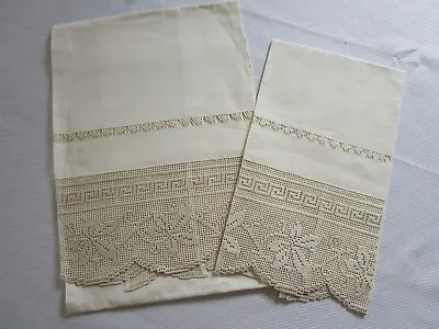 VTG Italian Linen & Filet Laces Embroidered LINEN TOWEL SET HAND BATH SIZE NEW • $99.99