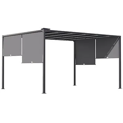 Outsunny 3m X 4m Utdoor Garden Pergola With LED Lights Retractable Roof Grey • £379.99