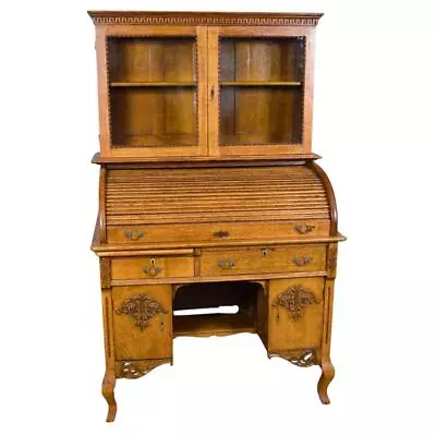 Antique Victorian Oak Macy Secretary Roll Top Desk – RARE #22002 • $1850