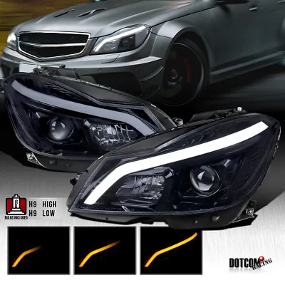 Fit 2012-2014 Benz W204 C-Class Smoke Black Projector Headlights LED Sequential • $416.99